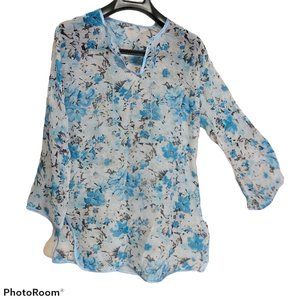 *3/$20* NWOT handmade tunic blue/white floral